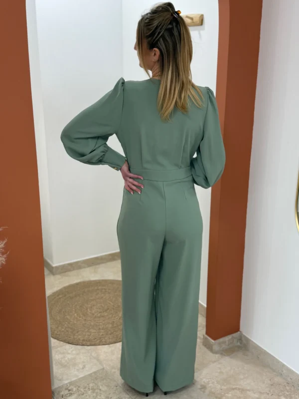 Combinaison vert sauge femme élégante pantalon fluide