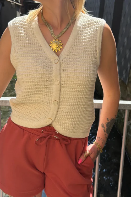 gilet-maille-sans-manche-femme Gilet maille sans manche femme écru - Dream By C