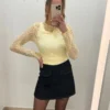 Haut dentelle femme jaune pâle manches longues - Dream By C