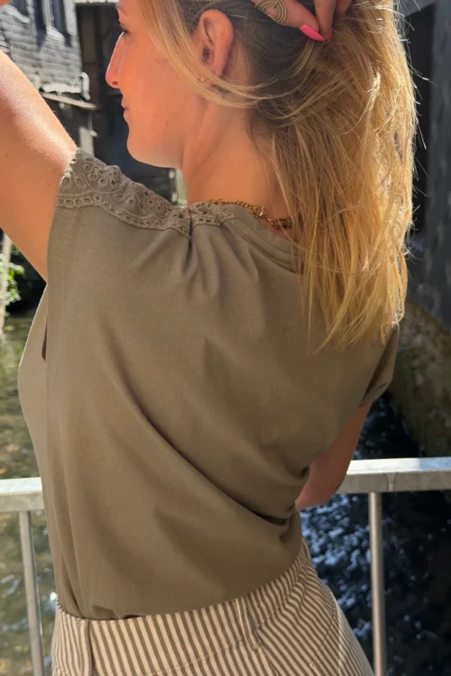 T-shirt broderie anglaise femme – Épaules dentelle | Dream By C