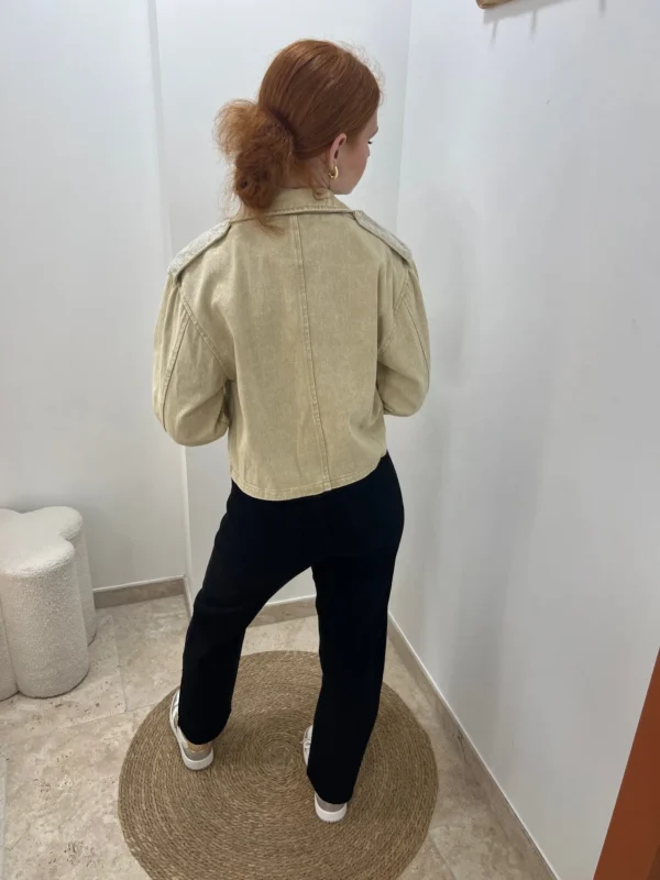 Veste jean beige femme avec strass