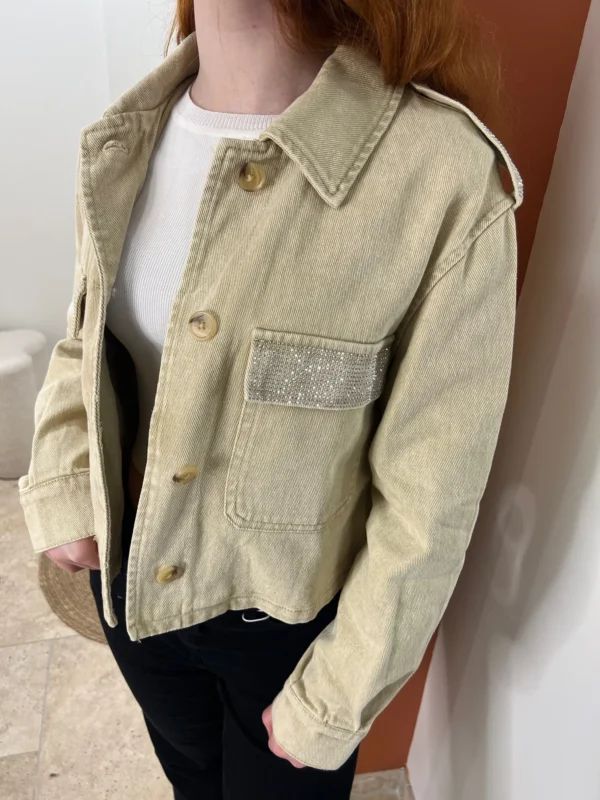 Veste jean beige femme avec strass