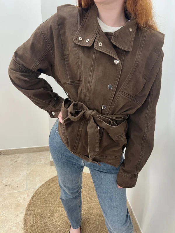 Veste jean femme ceinturée tendance