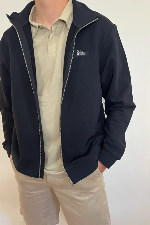 Gilet zippé homme coton noir Casual Friday brodé | Dream By C