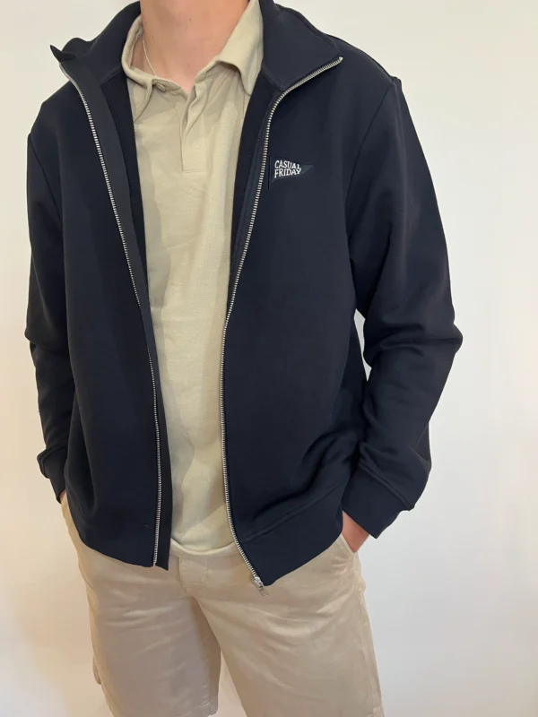 Gilet zippé homme coton noir Casual Friday brodé | Dream By C