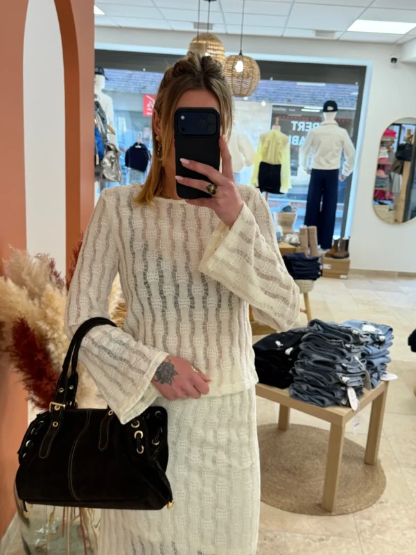 Haut crochet femme manches longues écru