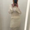 Haut crochet femme manches longues écru