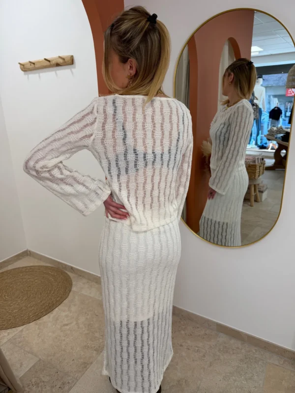 Haut crochet femme manches longues écru