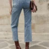 Jean droit femme bleu vintage taille haute