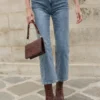 Jean droit femme bleu vintage taille haute