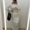 Jupe longue crochet femme écrue B Young