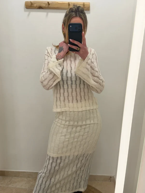 Jupe longue crochet femme écrue B Young
