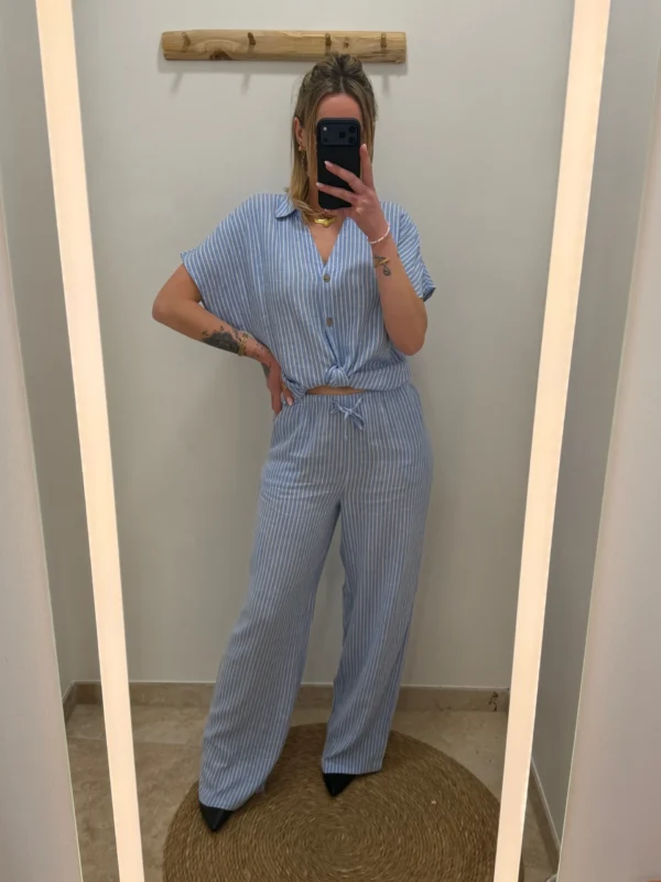 Pantalon fluide rayé femme lin