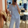 Pantalon fluide rayé femme lin