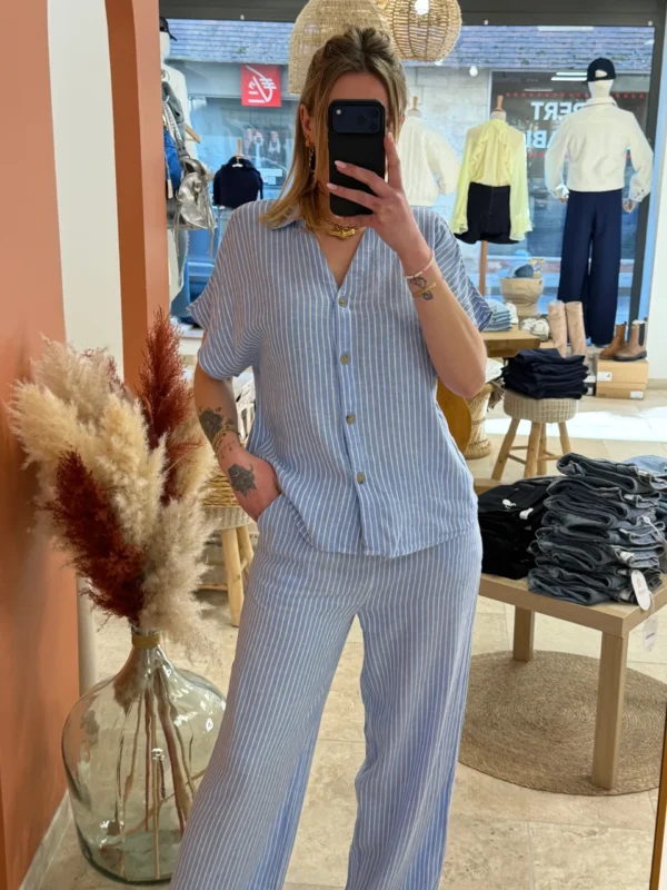 Pantalon fluide rayé femme lin