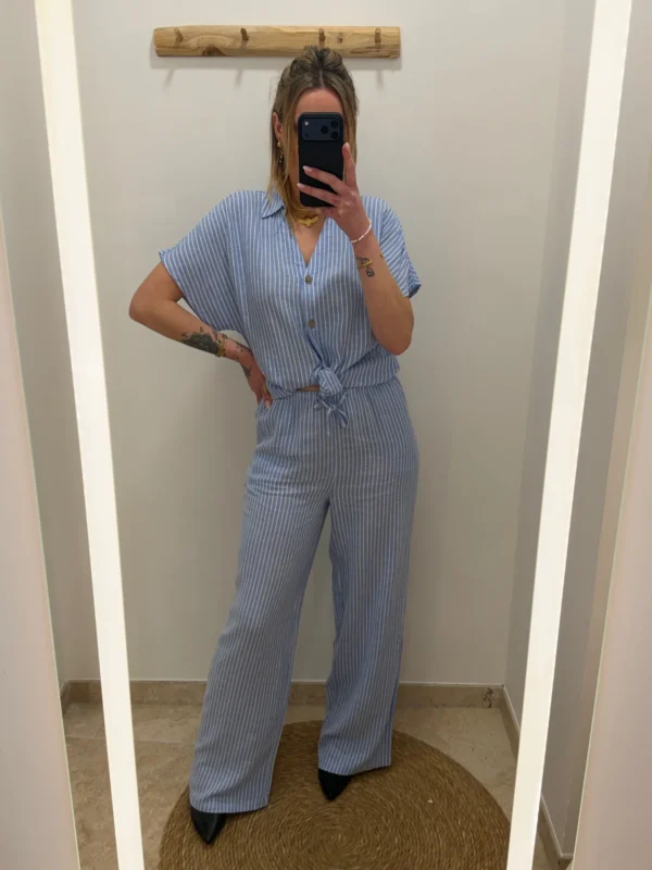 Pantalon fluide rayé femme lin