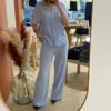 Pantalon fluide rayé femme lin