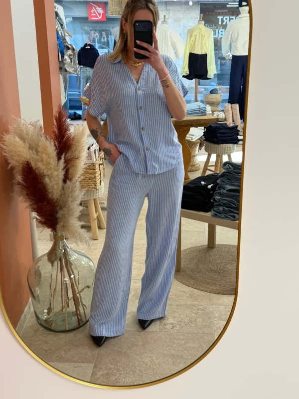 Pantalon fluide rayé femme lin