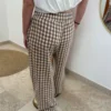 Pantalon vichy femme lin – Cropped écru chocolat | Dream By C