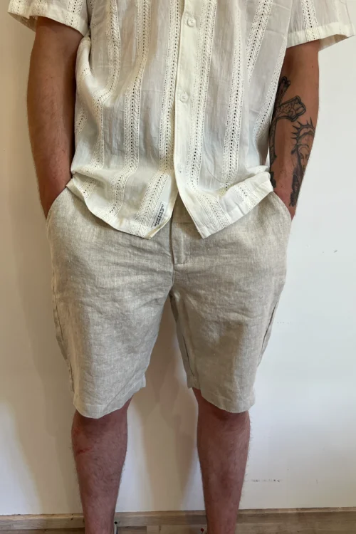 short-chino-homme-ete-beige-marine-casual-friday- Short chino homme été, beige ou marine, 4 poches | Dream By C