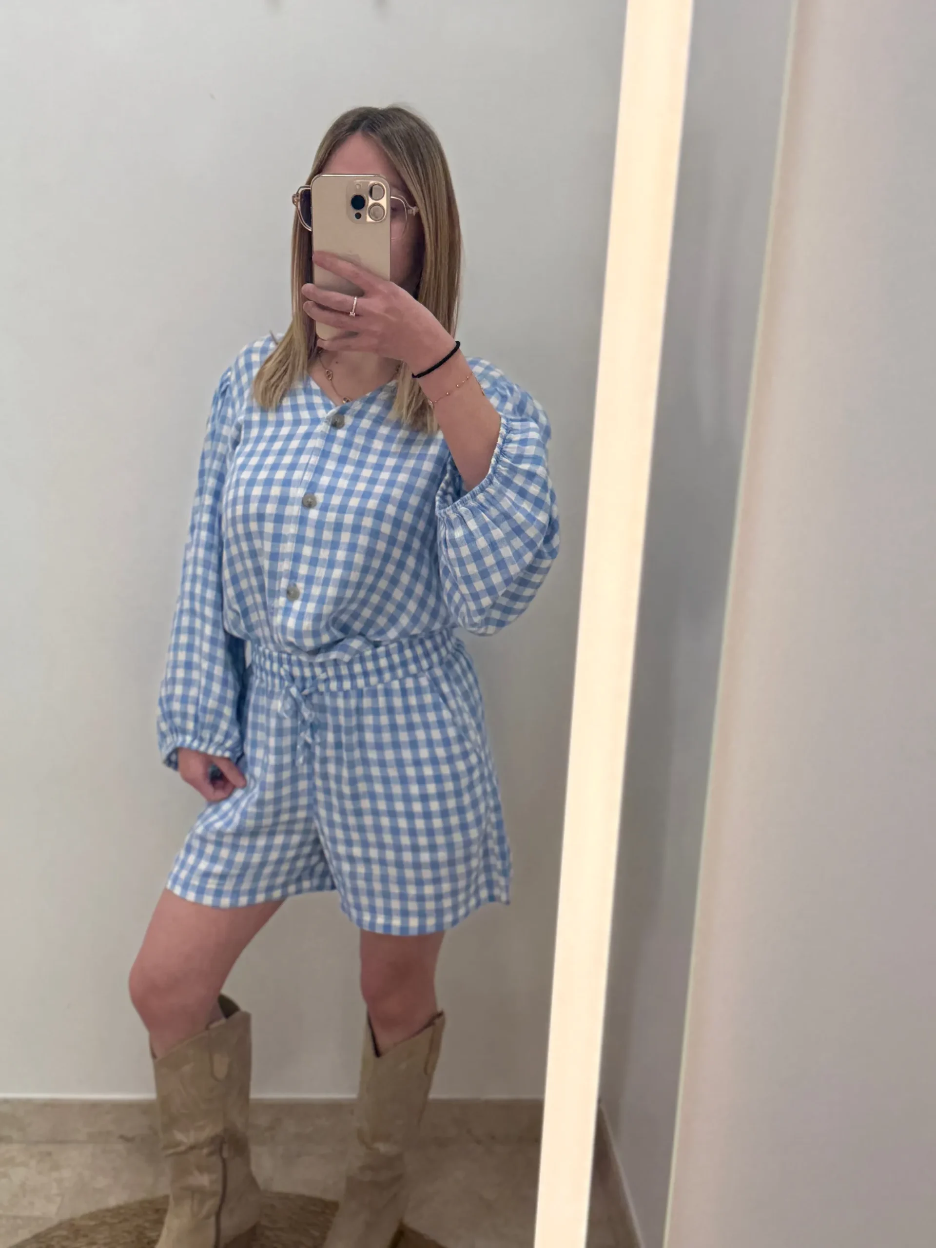 Short en lin vichy bleu ciel B.Young