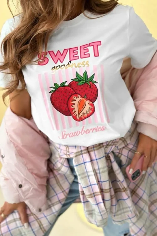 T-shirt fraise femme blanc – Sweet Goodness oversize Dream By C