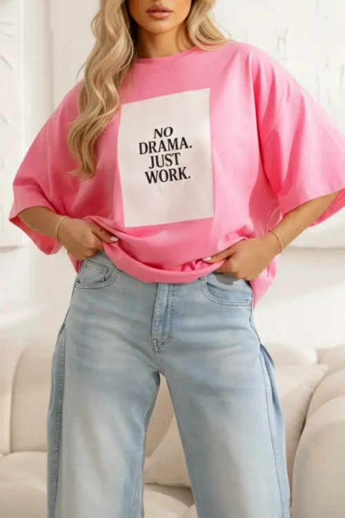 T-shirt message femme oversize No Drama Just Work Dream By C