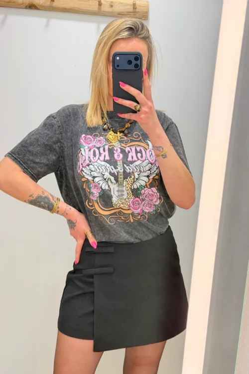T-shirt rock femme coton gris anthracite – Oversize | Dream By C