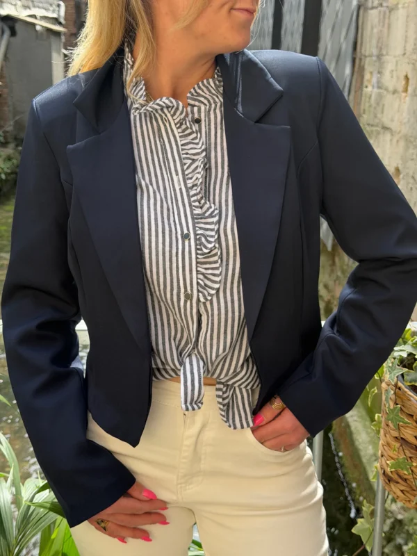 Blazer court femme cintré – Bleu marine camel écru | Dream By C