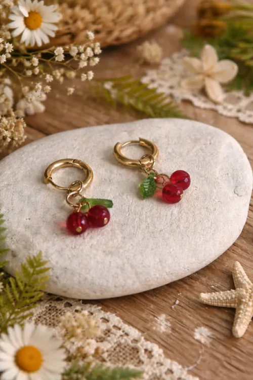 Boucles d'oreilles cerises femme – Créoles dorées | Dream By C