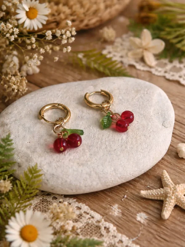 Boucles d'oreilles cerises femme – Créoles dorées | Dream By C