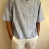 Chemise zip homme manches courtes, bleu rayé | Dream By C