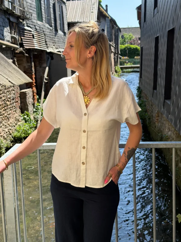 Chemisier lin femme blanc B.Young – Col V été | Dream By C