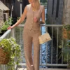 Gilet lin femme sans manches rayé taupe – Col V | Dream By C