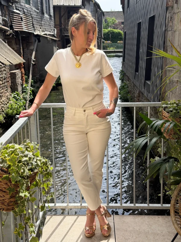 Jean straight cropped femme blanc déchiré | Dream By C
