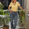 Jean straight à revers femme taille haute bleu - Dream By C
