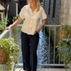 Pantalon fluide lin femme bleu marine – B.Young | Dream By C
