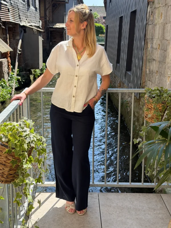 Pantalon fluide lin femme bleu marine – B.Young | Dream By C