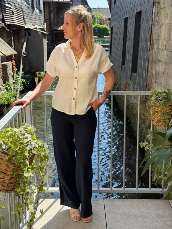 Pantalon fluide lin femme bleu marine – B.Young | Dream By C
