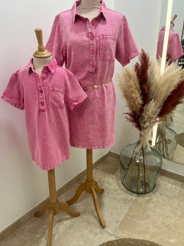 Robe en jean enfant fille rose – Col chemise | Dream By C