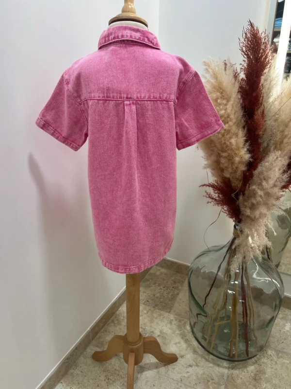 Robe en jean enfant fille rose – Col chemise | Dream By C