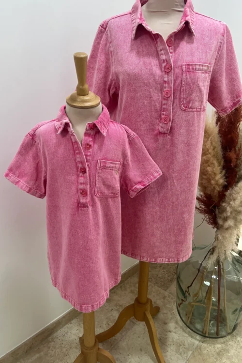 robe-jean-enfant-fille-rose-delave Robe en jean enfant fille rose – Col chemise | Dream By C