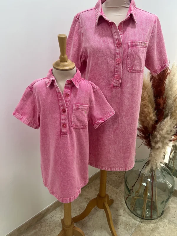 Robe en jean enfant fille rose – Col chemise | Dream By C