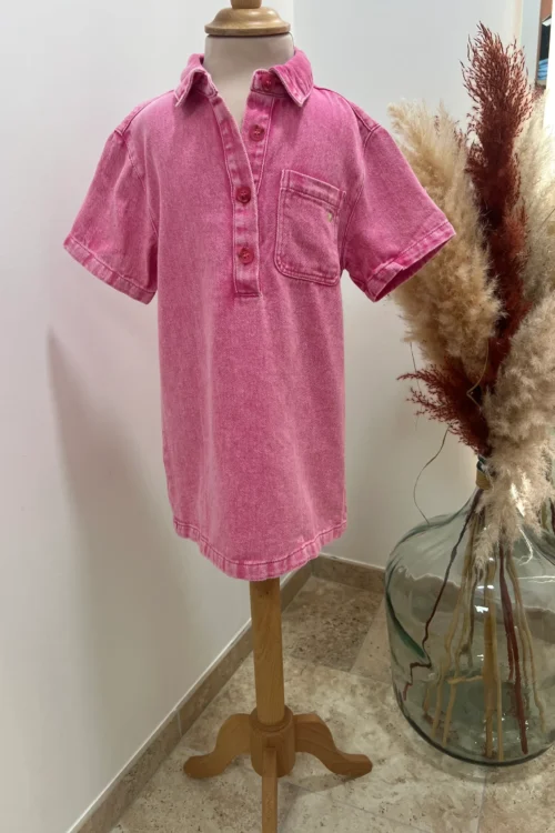 Robe en jean enfant fille rose – Col chemise | Dream By C