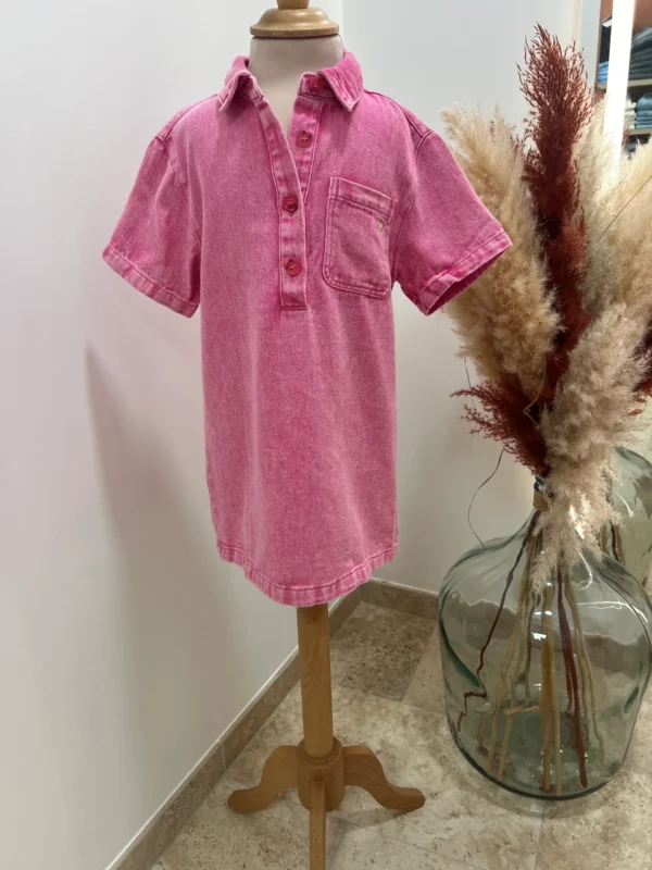Robe en jean enfant fille rose – Col chemise | Dream By C