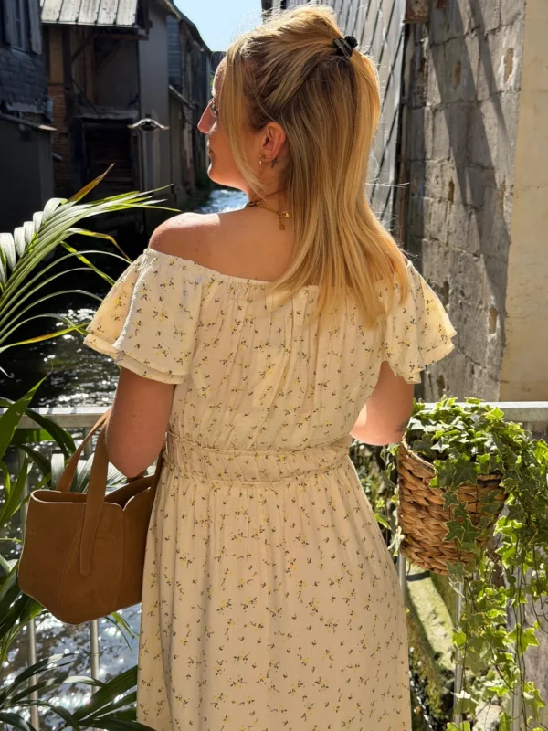 Robe longue bohème femme fleurie – Col bardot | Dream By C