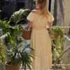 Robe longue bohème femme fleurie – Col bardot | Dream By C