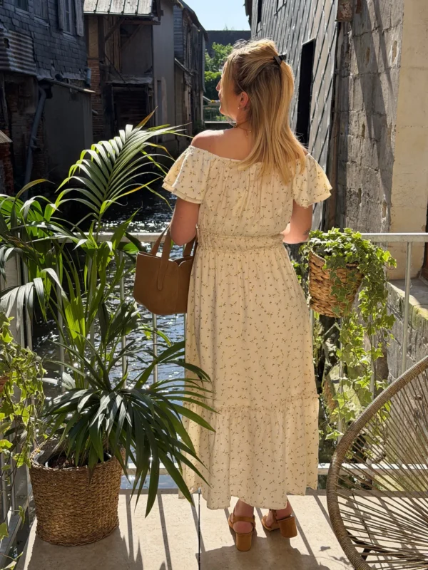 Robe longue bohème femme fleurie – Col bardot | Dream By C