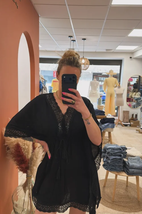 Robe de plage noire femme brodée – Kaftan bohème | Dream By C