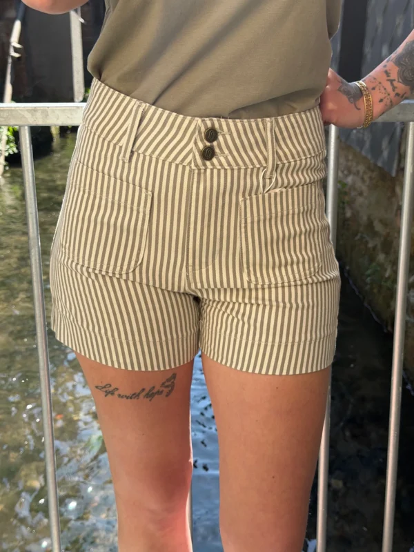 Short rayé femme coton écru kaki – Chic & Élégant | Dream By C